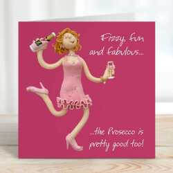 Fizzy and fabulous birthday card for her - designed by Erica Sturla - 15cm square and blank inside, made in the UK