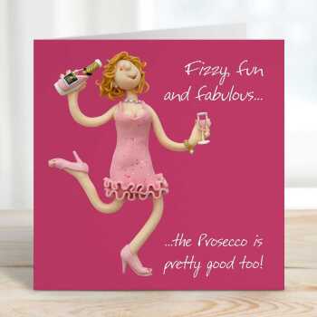 Fizzy and fabulous birthday card for her - designed by Erica Sturla - 15cm square and blank inside, made in the UK