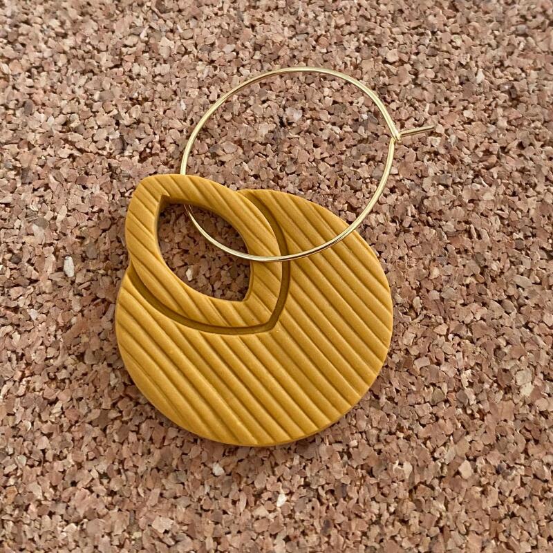 Mustard Ribbed Polymer Clay Hoop Earrings | Lightweight Statement Jewelry - silver