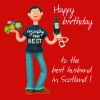 Best Husband in Scotland Birthday Greetings Card, Designed by Erica Sturla for Holy Mackerel. Card is 150mm Square and Blank Inside.