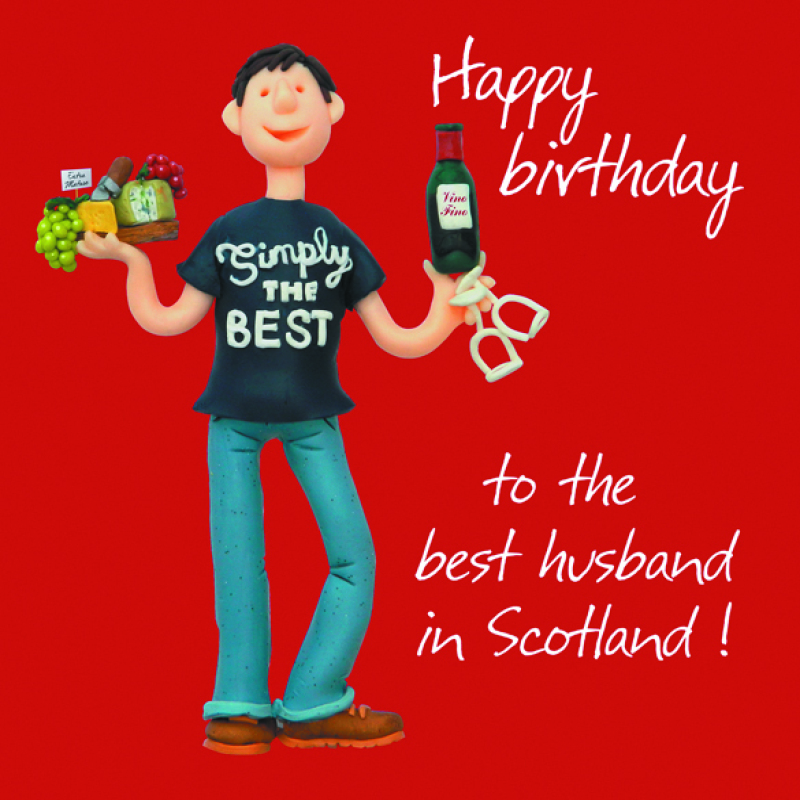 Best Husband in Scotland Birthday Greetings Card, Designed by Erica Sturla for Holy Mackerel. Card is 150mm Square and Blank Inside.