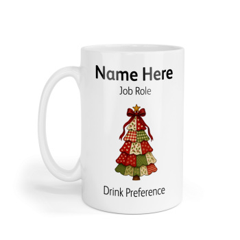 Personalised Ceramic Mug - Retro Patchwork Christmas Tree