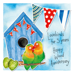 5 years together Wood 5th Anniversary 150mm square greetings card by artist Kate Brazier