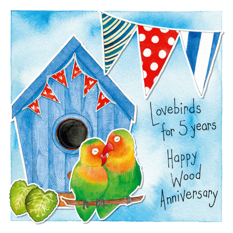 5 years together Wood 5th Anniversary 150mm square greetings card by artist Kate Brazier