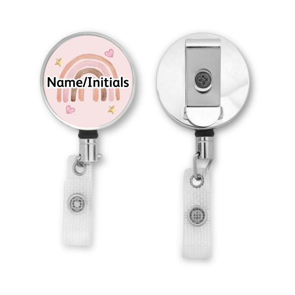 Personalised Metal ID Reel - Pink Pastel Rainbow