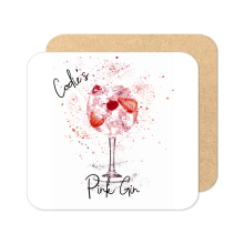 Personalised Pink Gin Coaster with Splash Effect - Standard Wooden Coaster