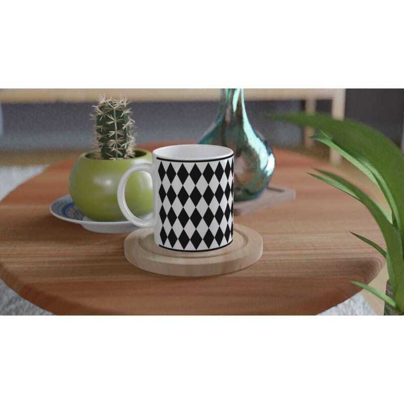 Black Checkerboard Diamond Coffee Mug - Ceramic White