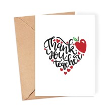 Thank You Teacher Card - Thank You Teacher Apple Heart - Small (Approx. A6) - Standard Smooth Card
