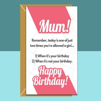 Funny Mum Birthday Card - Personalised - Gin Lover - For Her - Customised - 40th 50th 55th 57th 60th 65th 70th 80th 90th - On Mom's birthday