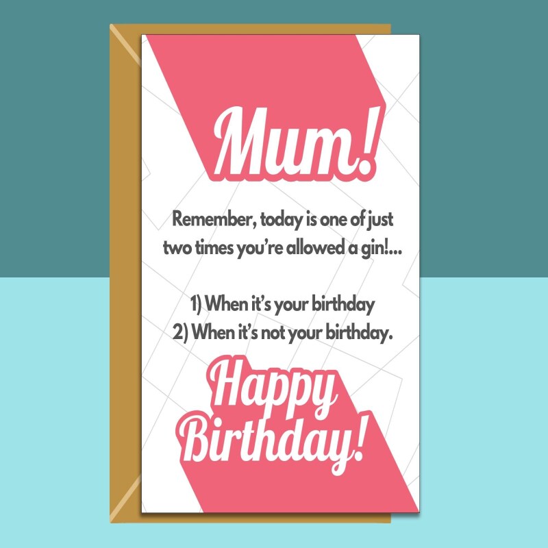 Funny Mum Birthday Card - Personalised - Gin Lover - For Her - Customised - 40th 50th 55th 57th 60th 65th 70th 80th 90th - On Mom's birthday - Blank inside - Regular - Matte