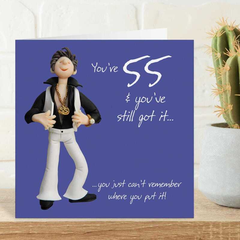 55th birthday card for him - designed by Erica Sturla - 15cm square and blank inside, made in the UK