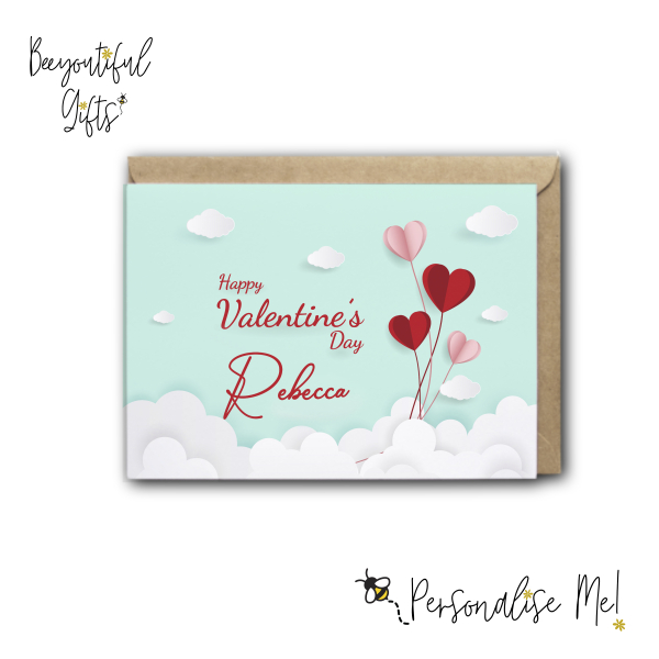 Personalised Valentines Card - Happy Valentine's Day Balloon - Small (A6)