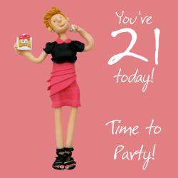 21st Female Birthday Card - Time To Party. Card is 15cm square and blank inside