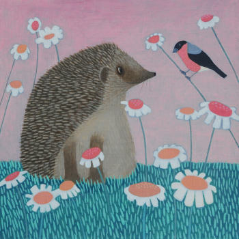 Holy Mackerel hedgehog themed art card for him or her - designed by artist Ailsa Black - 15cm square and blank inside for your message