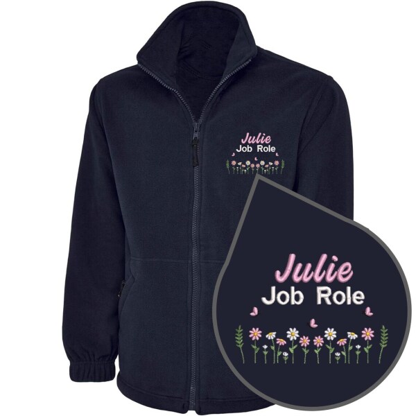 Personalised Embroidered Healthcare Fleece Jacket - Daisies & Butterflies - XS | UK 8