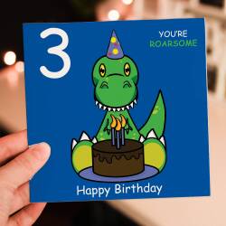 Dinosaur you're roarsome personalised with relation and age birthday for ages 1-6 child, boy, girl, relation (Size A6/A5/A4/Square 6x6")