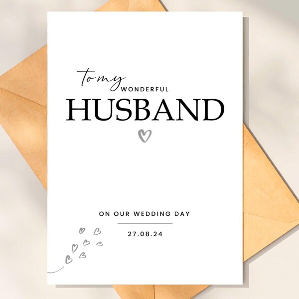 Personalised Wedding Day Card - To My Wonderful Husband - Small (Approx. A6 | 105mm x 148mm | 4.1in x 5.8in) - Standard Smooth Card