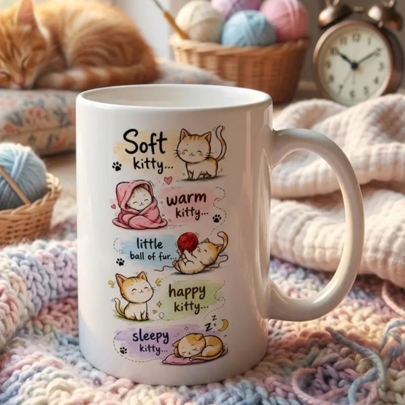 Cute Cat Coffee Mug – Soft Kitty, Warm Kitty ☕