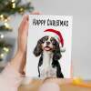 Fun Christmas Card of a Cavalier Spaniel Dog Wearing A Santa Hat Whimsical Christmas Card For Animal Lover For Him or Her - Portrait (5x7) / Blank Inside