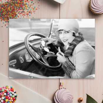 Optional extras, vintage photographic black and white car themed card  - 12.6 x 17.7cm and blank inside - made in the UK