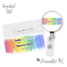 #hello my name is... Name Badge & Metal ID Reel - Colourful Brush Strokes