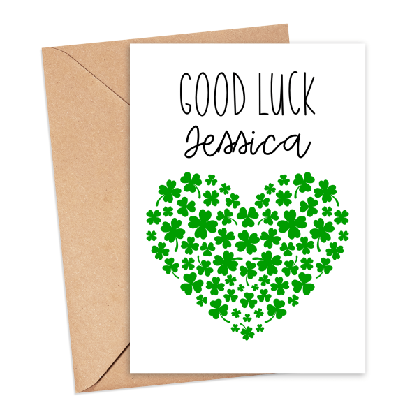 Personalised Good Luck Card - Heart of Shamrocks - Small (A6)