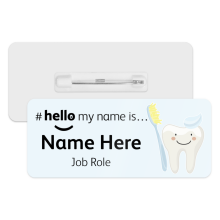 #hello my name is... Name Badge - Cute Tooth Blue