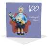 Penblwydd hapus, female Welsh 100th birthday card for her - designed by Erica Sturla - 15cm square and blank inside, made in the UK