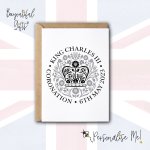 King Charles III Coronation Day May 2023 Official Emblem Greeting Card - Small (A6) - Black