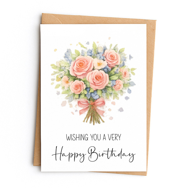 Birthday Card - Wishing You A Very Happy Birthday Boquet - Small (Approx. A6 | 105mm x 148mm | 4.1in x 5.8in) - Standard Smooth Card