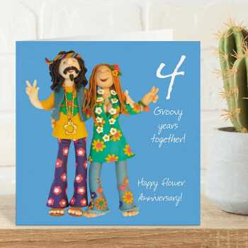 4th wedding anniversary card (flowers anniversary card) - designed by Erica Sturla - 15cm square and blank inside, made in the UK