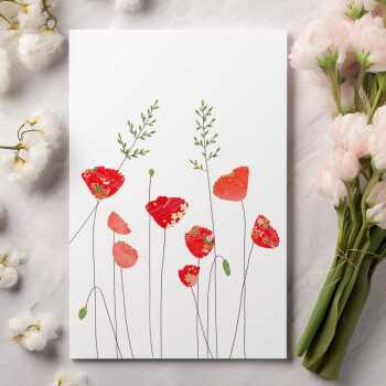Poppies and grass blank greeting card -  designed by Eloise Hall - 15.7 x 11cm and blank inside, made in the UK
