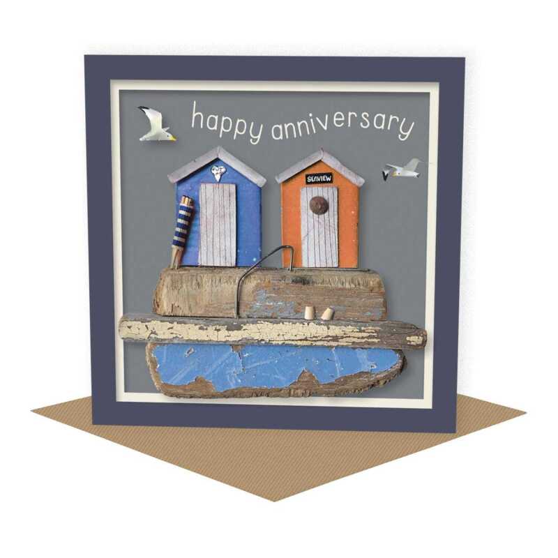 A couple of huts Seaside themed beach hut anniversary card - designed by Seth Draper - 15cm square and blank inside, made in the UK