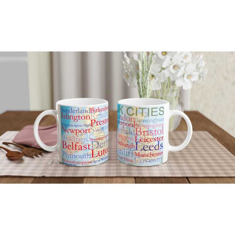 UK Cities Word Mug - Ceramic White