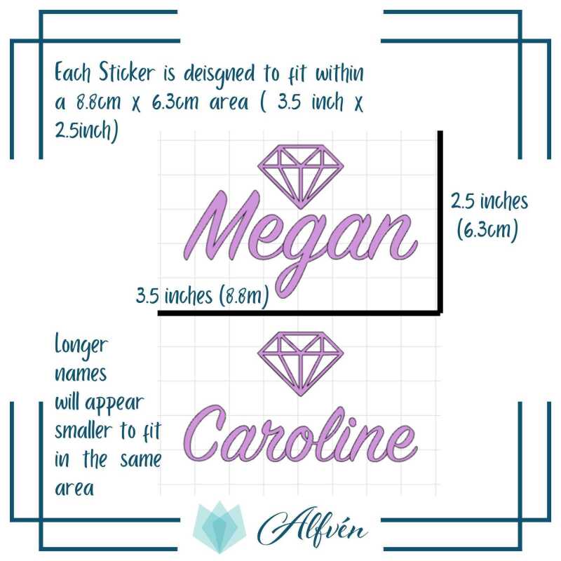 Custom Diamond Name Stickers in Holographic Vinyl - 1
