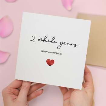 2nd Anniversary Card For Wife, Husband, Girlfriend or Boyfriend, Simple Love Heart, Modern & Charming Gesture