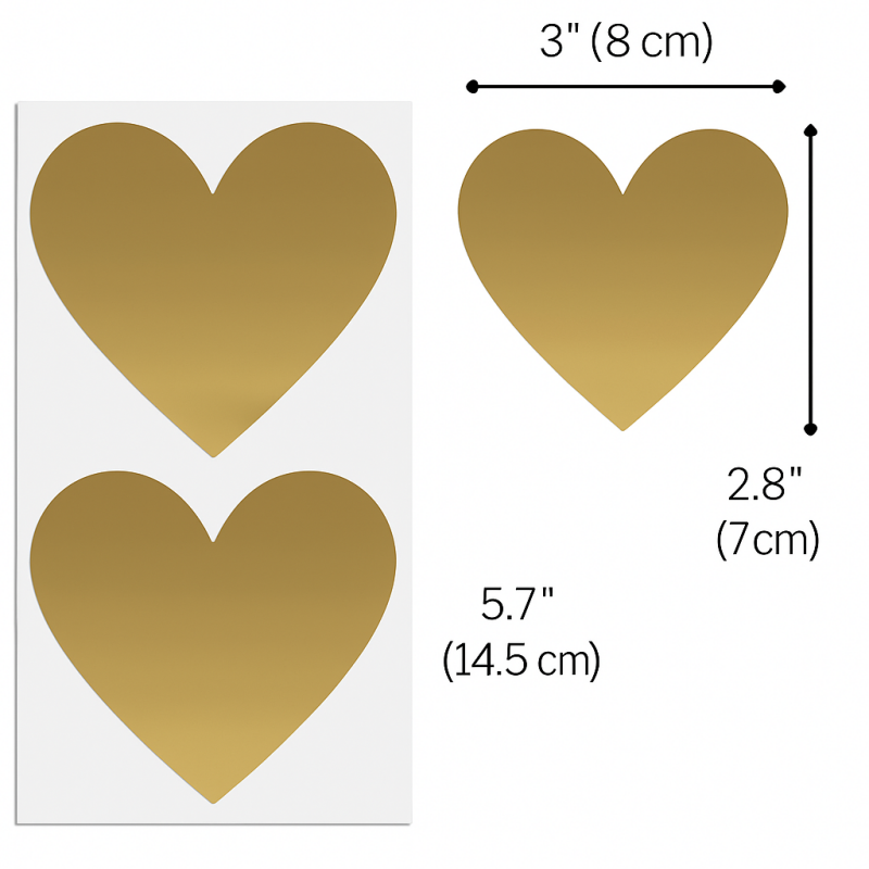 Gold Heart Scratch Off Stickers | 50pcs 7 x 8cm Large Scratch Heart Stickers