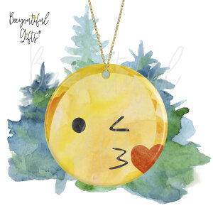Watercolour Emoji Ceramic Christmas Tree Decoration - Blow Kiss