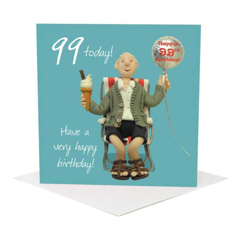 99th birthday card for him - designed by Erica Sturla - 15cm square and blank inside, made in the UK