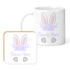 Personalised Easter Mug & Coaster Set - Floral Bunny Monogram
