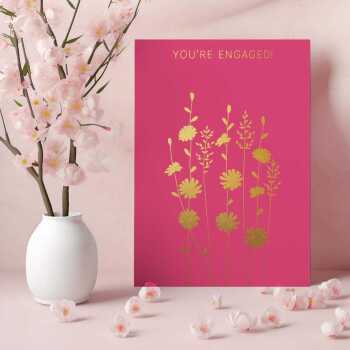 You're engaged card with a pretty gold foil chicory print - designed by artist Eloise Hall - 15.7 x 11cm and blank inside
