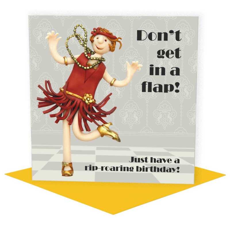 Don't get in a flap, funny historical flapper birthday card - designed by Erica Sturla - 15cm square and blank inside, made in the UK