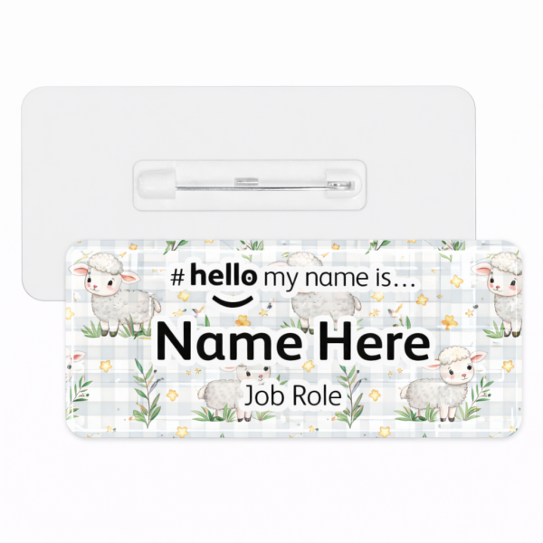 #hello my name is... Name Badge - Pastel Gingham Sheep