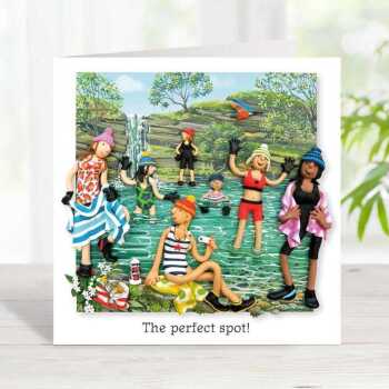 The perfect spot, blank wild swimming card card - designed by Erica Sturla - 15cm square and blank inside, made in the UK