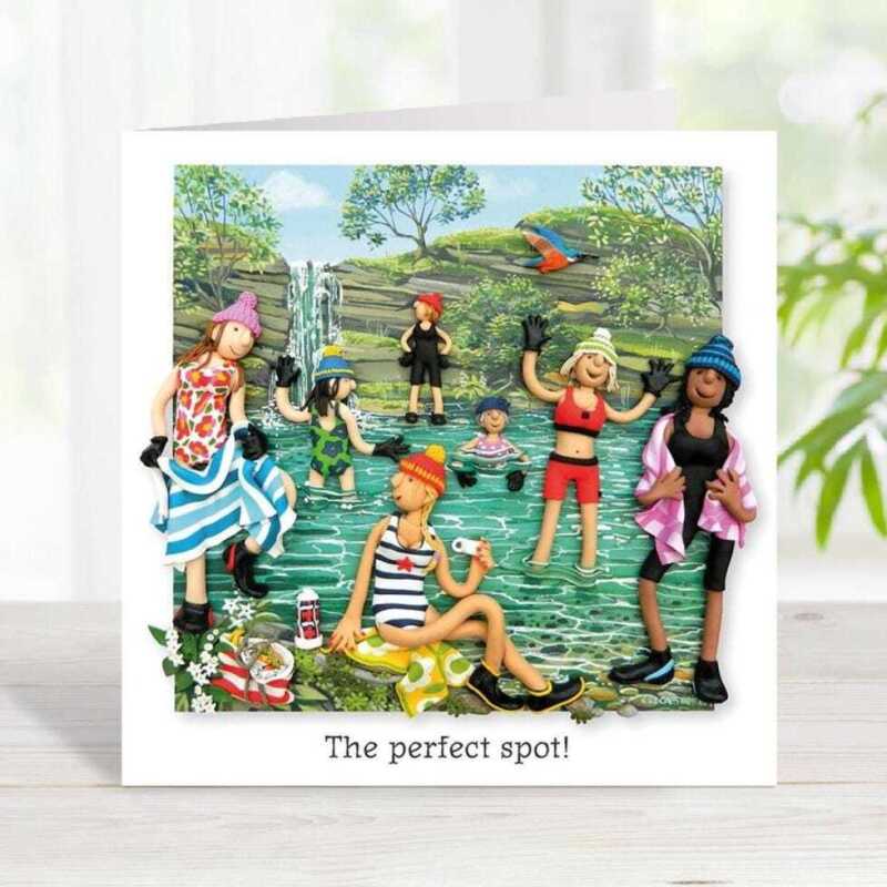 The perfect spot, blank wild swimming card card - designed by Erica Sturla - 15cm square and blank inside, made in the UK