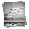 Four suspended gymnasts - vintage black and white themed card - 12.6 x 17.7cm and blank inside - made in the UK