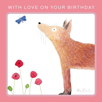 Holy Mackerel Feeling Thoughtful nature and fox themed birthday card by Ailsa Black - 15cm square - blank inside