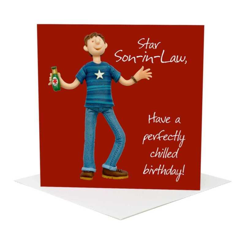 Star son-in-law birthday card for him - designed by Erica Sturla - 15cm square and blank inside, made in the UK