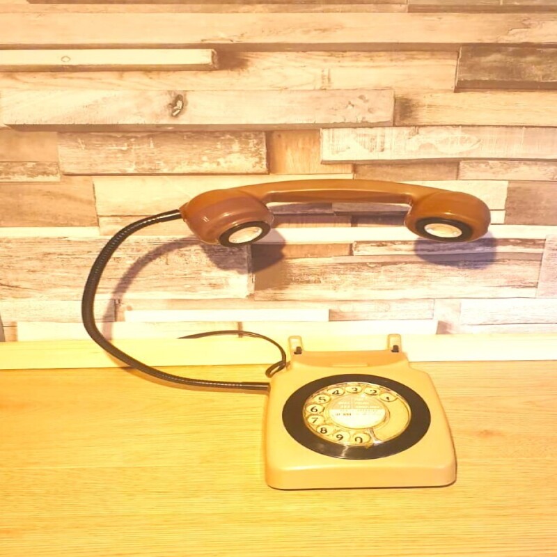 The 1970s GPO 746 Rotary Dial Telephones in Vintage Green & Brown, with black rims.