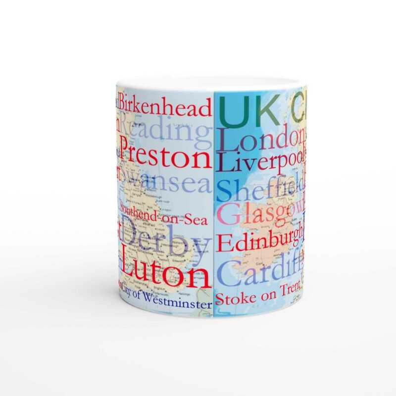 UK Cities Word Mug - Ceramic White